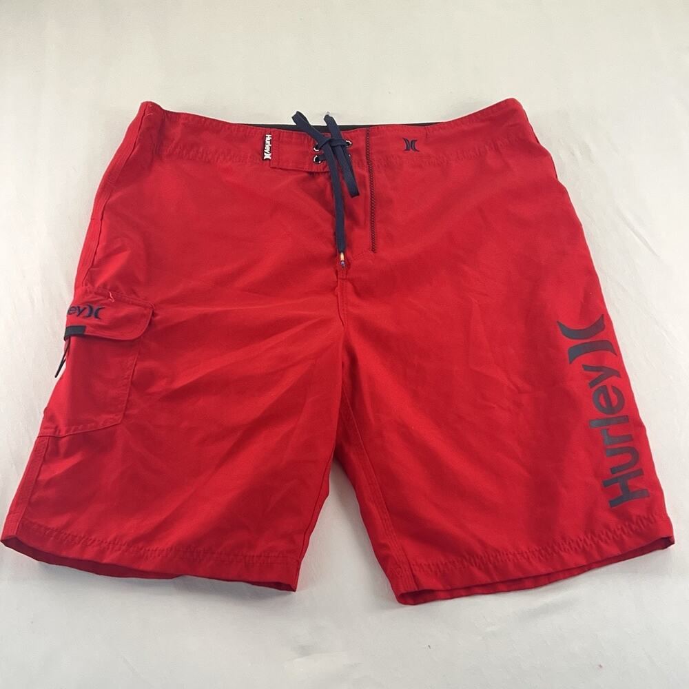Hurley Red Boardshorts Mens 34 Swim Trunks Surf Beach Logo